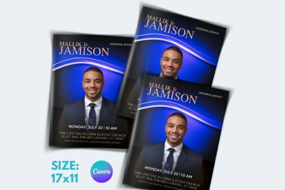 Blue Funeral Booklet Template 8page