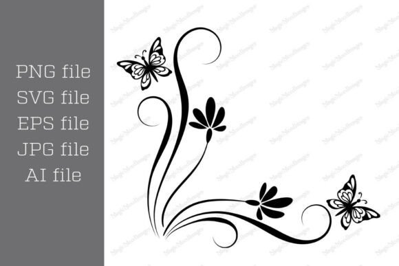 Floral Corner Ornament with Butterflies – A Versatile Design Element for Creative Projects
