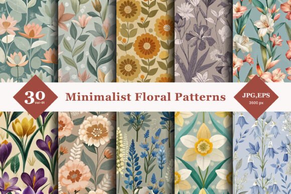 Minimalist Floral Seamless Patterns 01: Simple Beauty for Creative Projects