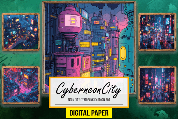 Neon City Cyberpunk Cartoon Backdrop Art
