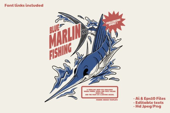 Retro Carton Blue Marlin Fish