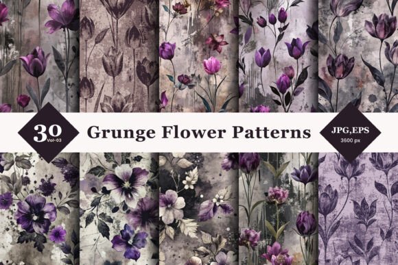 Unleashing Creativity with Grunge Flower Seamless Patterns 03